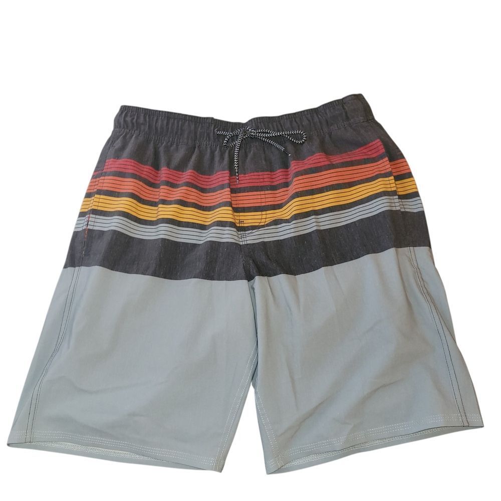 Hang Ten Gray and Yellow Logo Swim Trunks